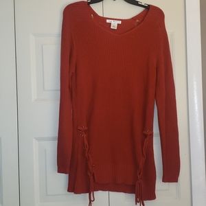 Lace up side knit sweater burnt ornage
